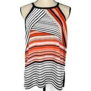 Calvin Klein Multi Stripe Keyhole Halter Blouse Top Multicolor Womens